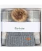 Barbour Saltburn Beanie & Tartan Scarf Set - Grey Rose