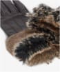 Women's Barbour Fur Trimmed Leather Gloves - Dark Brown