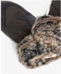 Women's Barbour Wax Faux Fur Trim Mittens - Olive