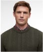Men's Barbour Lowfen Cable Crew Neck Jumper - Olive
