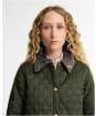 Women's Barbour Icons Tartan Collar Modern Liddesdale Quilted Jacket - Olive / Classic Tartan