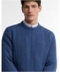 Men's Barbour Lowfen Cable Crew Neck Jumper - Deep Blue