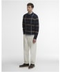 Men's Barbour Fasey Cable Tartan Crew Neck Knitted Jumper - Navy
