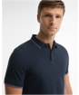 Men's Barbour Lunan Tartan Trimmed Tailored Polo Shirt - Navy