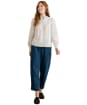 Women's Lily & Me Flora Embroidered Geo Stripe Blouse - Navy / Ecru
