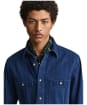 Men's GANT Regular Fit Indigo Herringbone Shirt - Mid Blue