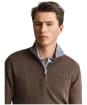  Men's GANT Herringbone Texture Half Zip Sweater - Brown Melange